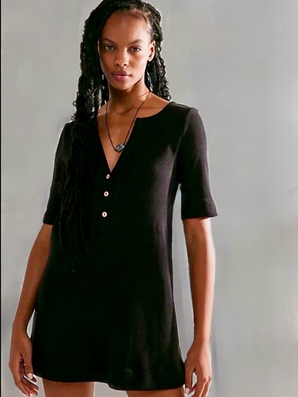 Free People FP Beach Jane Ribbed Henley Mini Dress/Short Sleeve Tunic Top, Small